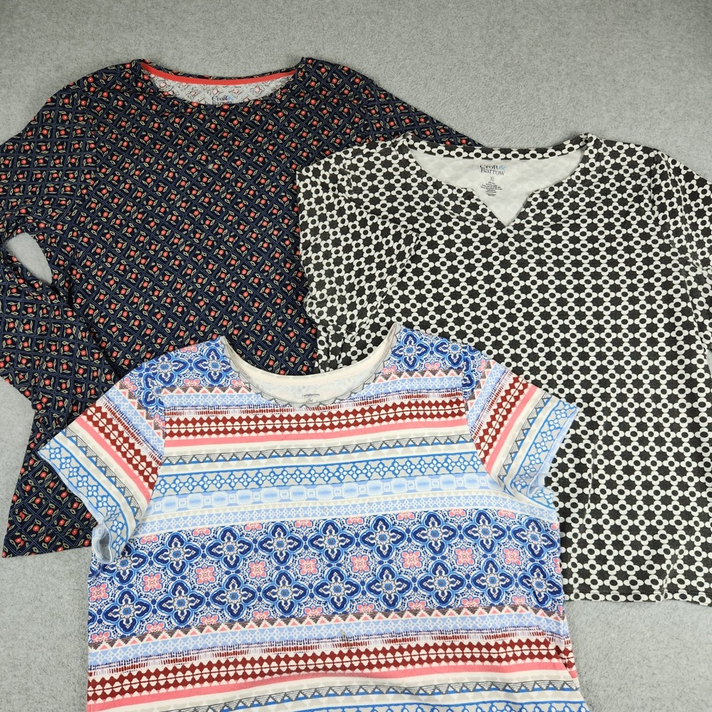 Croft & Barrow The Classic Tee Shirt Women L/XL Geometric Everyday Wear Lot of 3